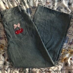 Chic Denim with Cherry Embroidery